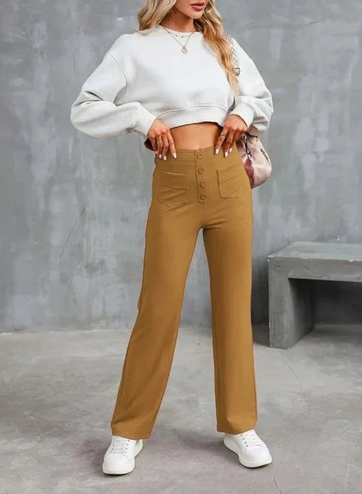 CASUAL BYXOR MED🥰Pantalones elasticos de cintura alta