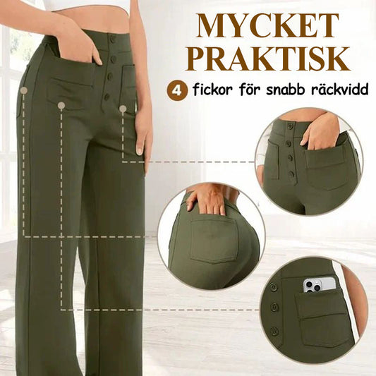 CASUAL BYXOR MED🥰Pantalones elasticos de cintura alta